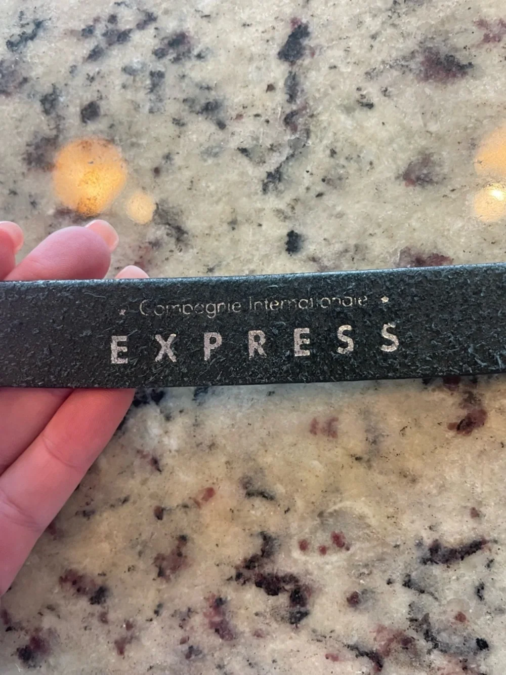 Express Black Leather Belt with Floral Silver Buckle